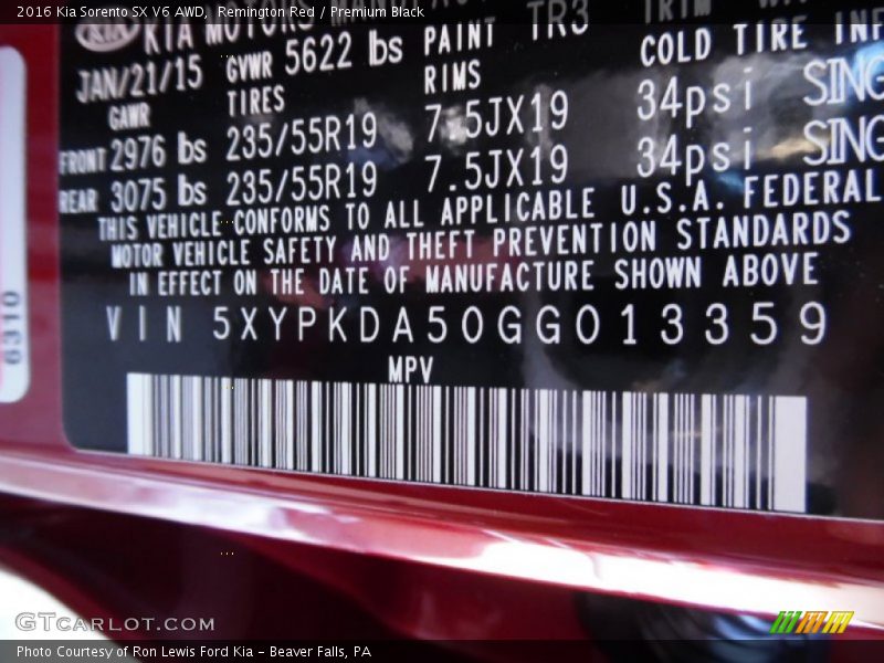 Remington Red / Premium Black 2016 Kia Sorento SX V6 AWD