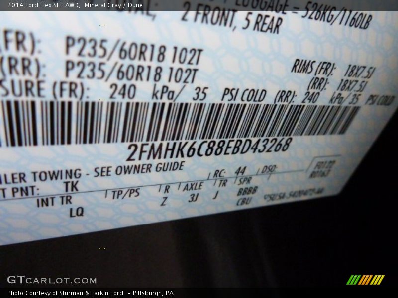 Mineral Gray / Dune 2014 Ford Flex SEL AWD