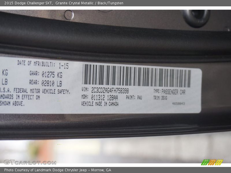Granite Crystal Metallic / Black/Tungsten 2015 Dodge Challenger SXT