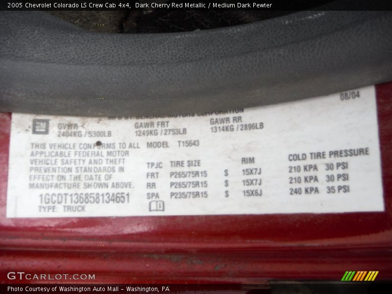 Dark Cherry Red Metallic / Medium Dark Pewter 2005 Chevrolet Colorado LS Crew Cab 4x4