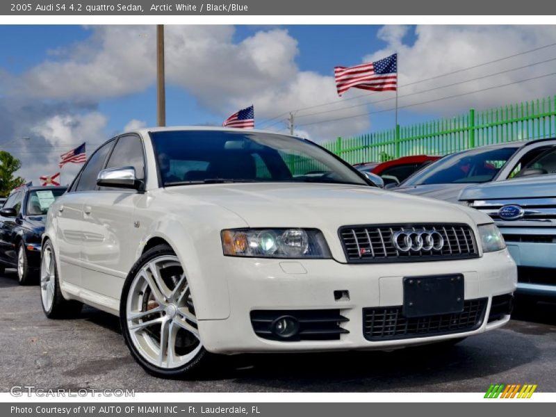 Arctic White / Black/Blue 2005 Audi S4 4.2 quattro Sedan