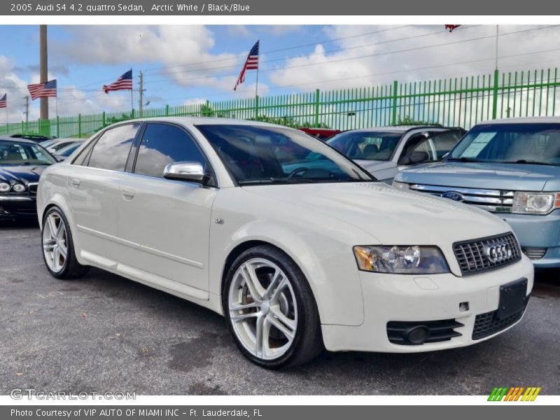 Arctic White / Black/Blue 2005 Audi S4 4.2 quattro Sedan