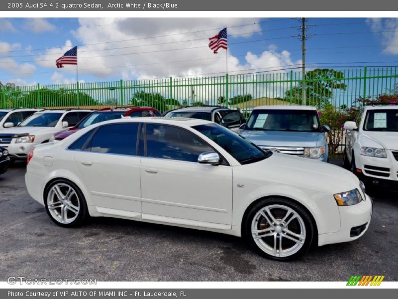 Arctic White / Black/Blue 2005 Audi S4 4.2 quattro Sedan