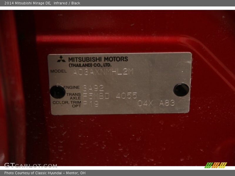 Infrared / Black 2014 Mitsubishi Mirage DE