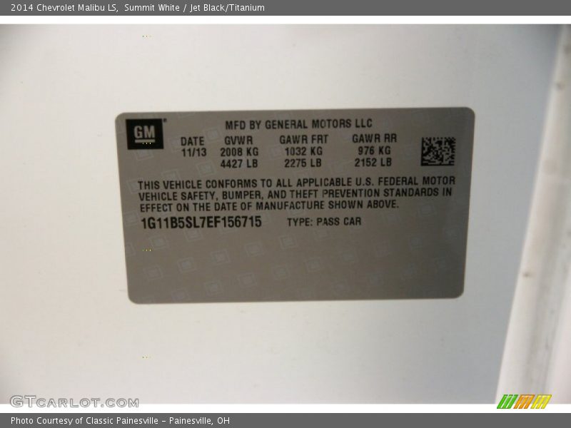 Summit White / Jet Black/Titanium 2014 Chevrolet Malibu LS
