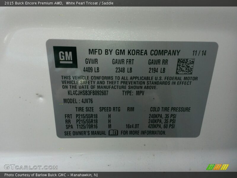 White Pearl Tricoat / Saddle 2015 Buick Encore Premium AWD
