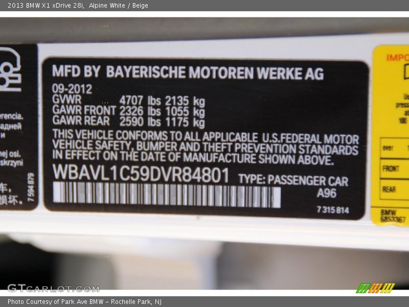 Alpine White / Beige 2013 BMW X1 xDrive 28i