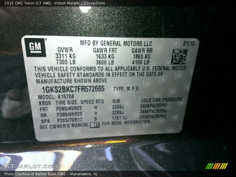 Iridium Metallic / Cocoa/Dune 2015 GMC Yukon SLT 4WD