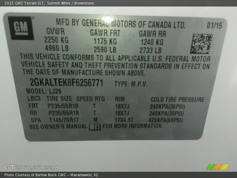 Summit White / Brownstone 2015 GMC Terrain SLT