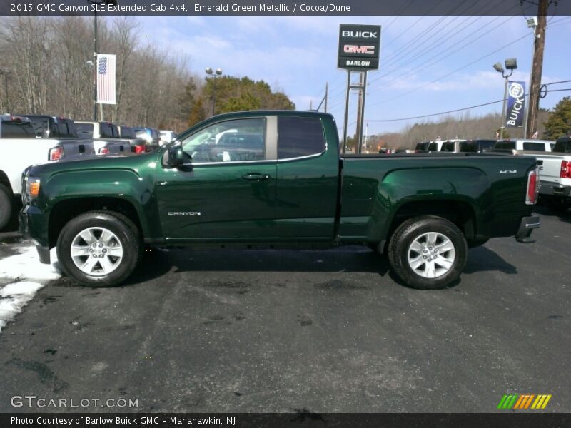 Emerald Green Metallic / Cocoa/Dune 2015 GMC Canyon SLE Extended Cab 4x4