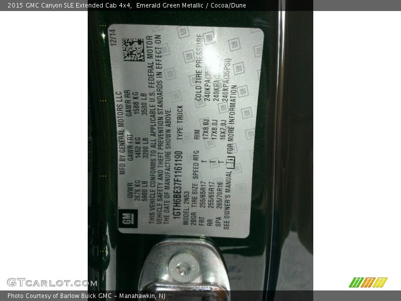 Emerald Green Metallic / Cocoa/Dune 2015 GMC Canyon SLE Extended Cab 4x4