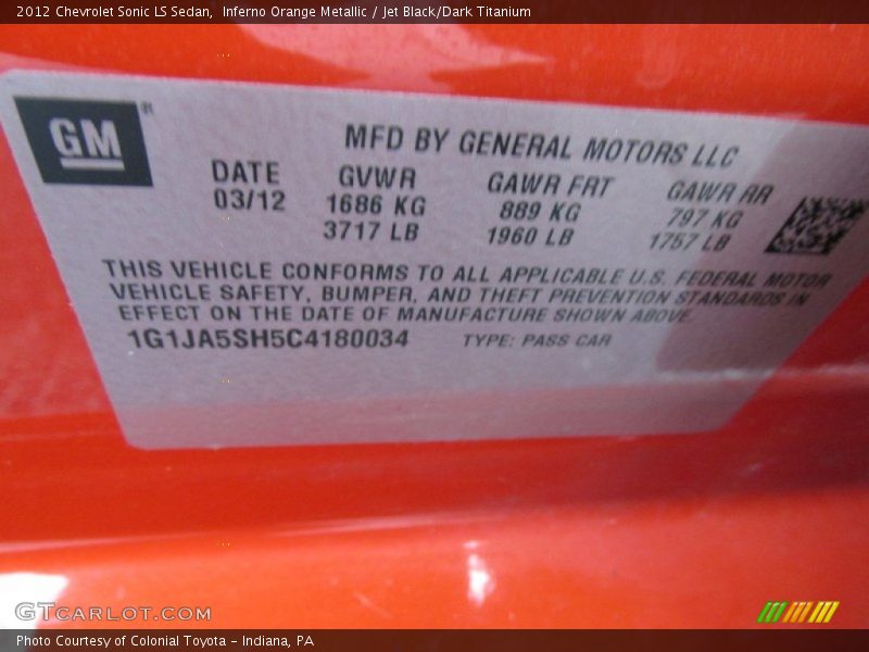 Inferno Orange Metallic / Jet Black/Dark Titanium 2012 Chevrolet Sonic LS Sedan