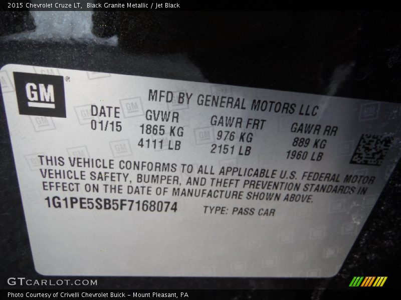 Info Tag of 2015 Cruze LT