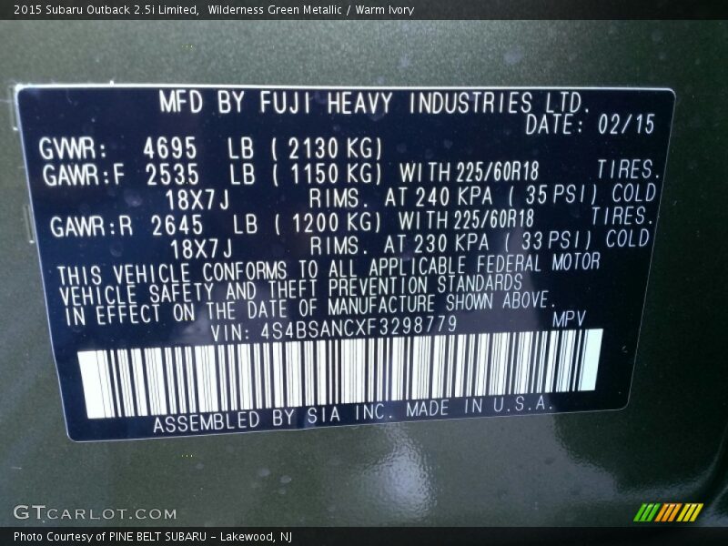 Wilderness Green Metallic / Warm Ivory 2015 Subaru Outback 2.5i Limited