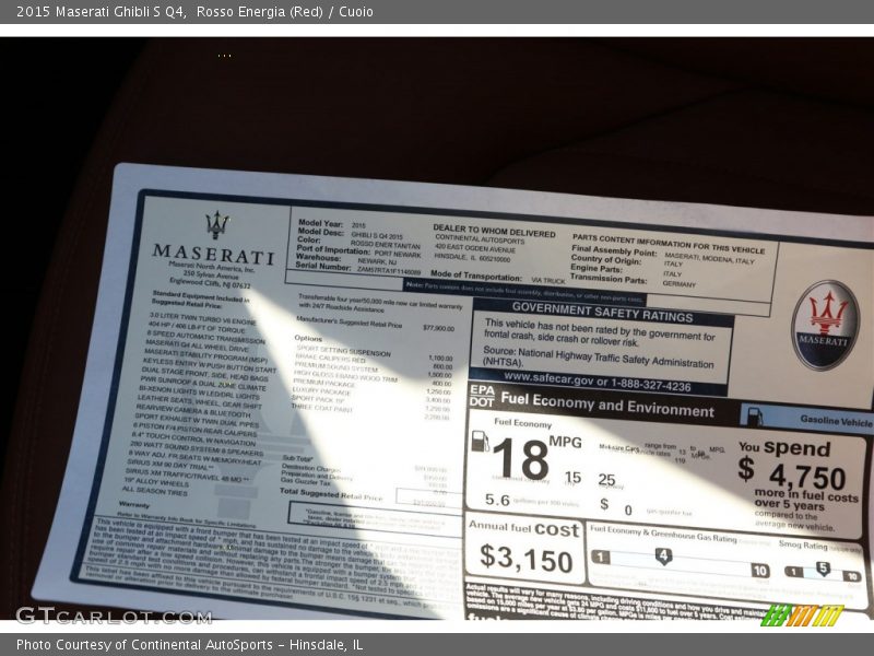  2015 Ghibli S Q4 Window Sticker