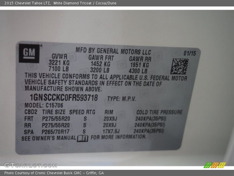 White Diamond Tricoat / Cocoa/Dune 2015 Chevrolet Tahoe LTZ