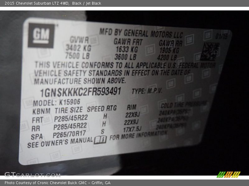 Black / Jet Black 2015 Chevrolet Suburban LTZ 4WD
