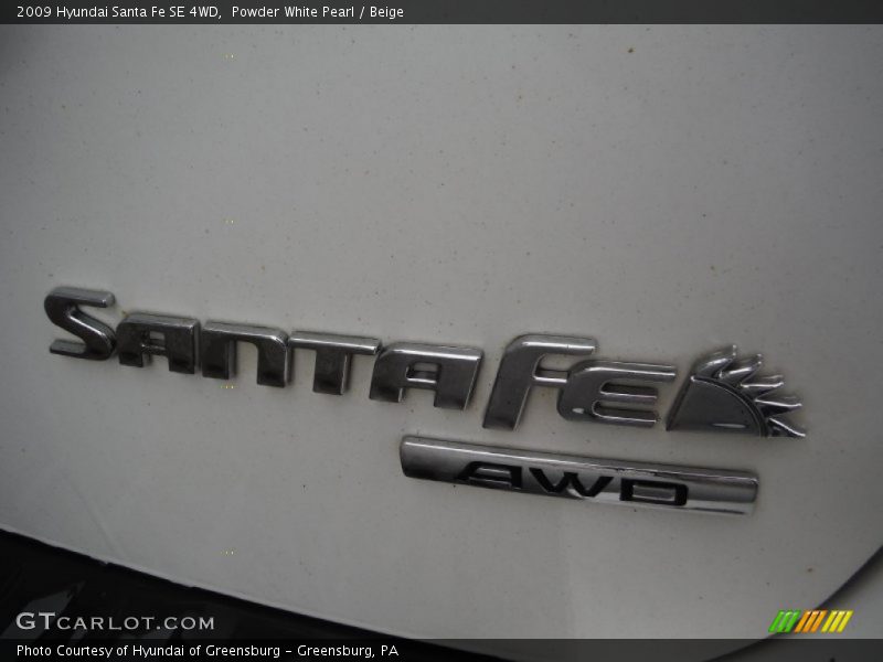 Powder White Pearl / Beige 2009 Hyundai Santa Fe SE 4WD