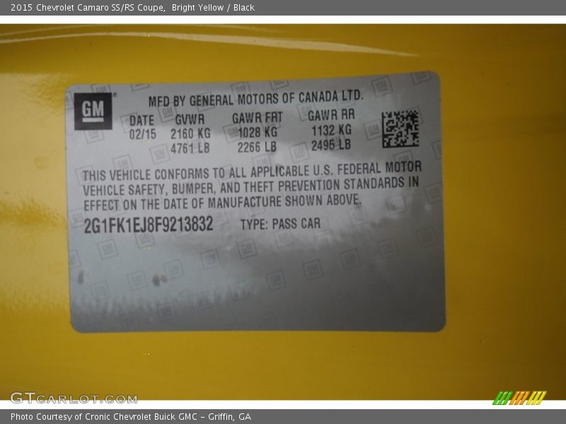 Bright Yellow / Black 2015 Chevrolet Camaro SS/RS Coupe