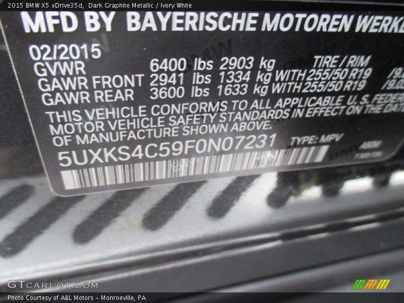 Dark Graphite Metallic / Ivory White 2015 BMW X5 xDrive35d