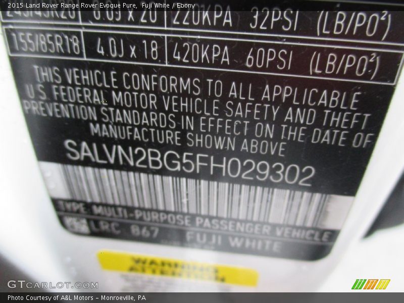 2015 Range Rover Evoque Pure Fuji White Color Code 867