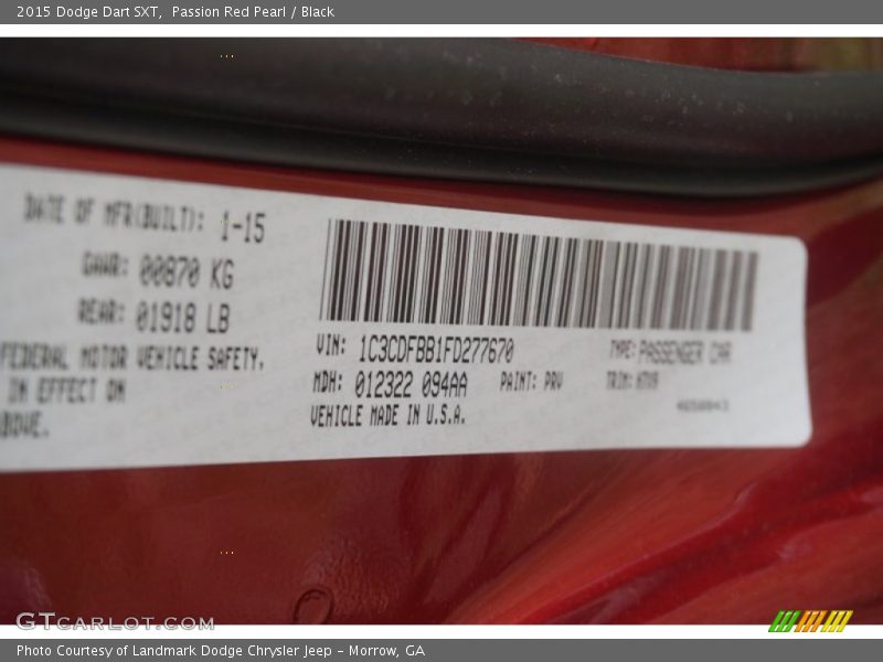 Passion Red Pearl / Black 2015 Dodge Dart SXT