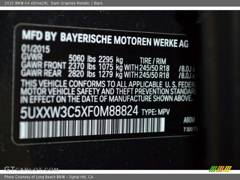 2015 X4 xDrive28i Dark Graphite Metallic Color Code A90