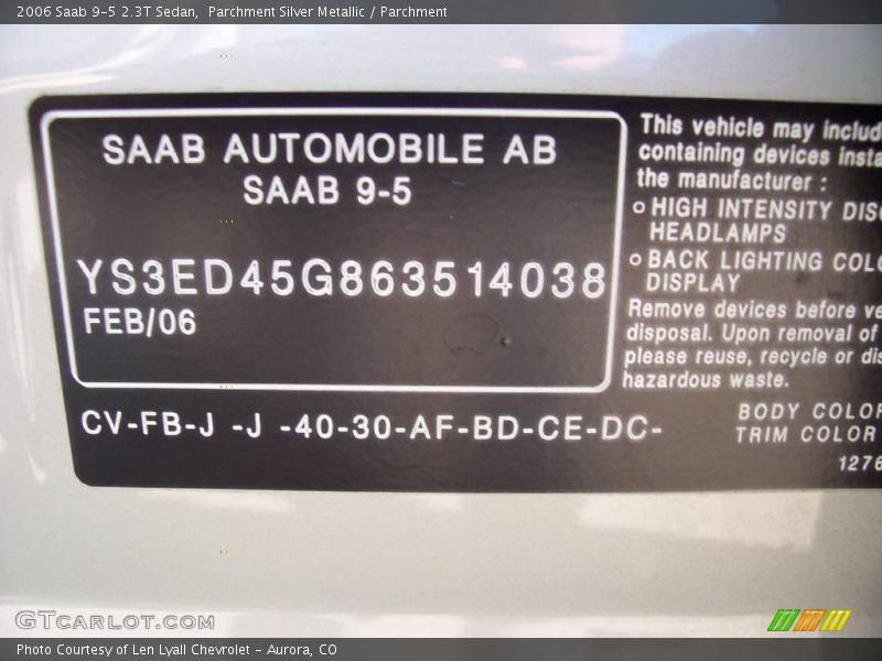 Parchment Silver Metallic / Parchment 2006 Saab 9-5 2.3T Sedan