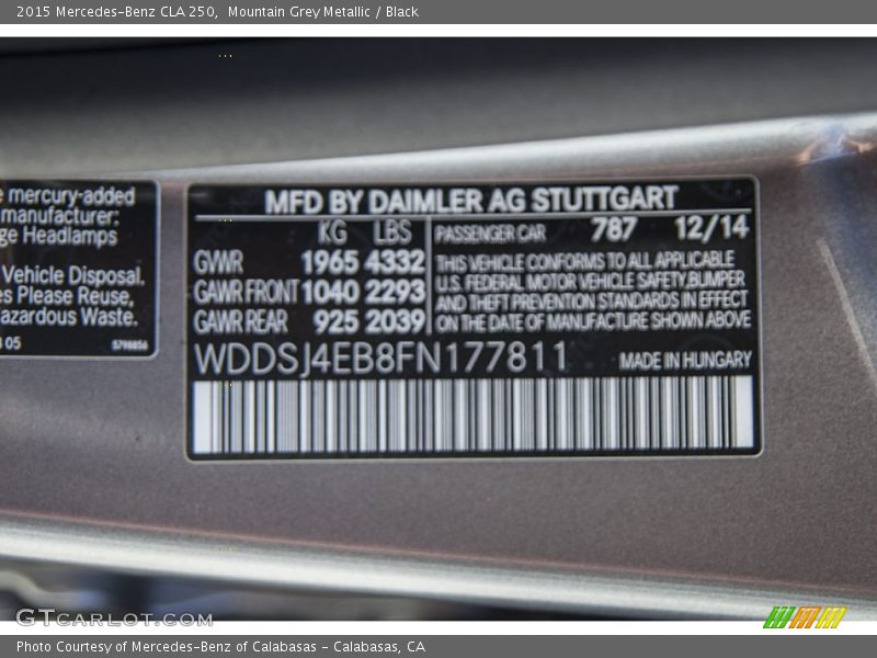 Mountain Grey Metallic / Black 2015 Mercedes-Benz CLA 250