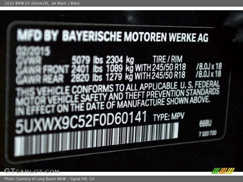 Jet Black / Black 2015 BMW X3 xDrive28i