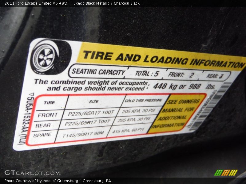 Tuxedo Black Metallic / Charcoal Black 2011 Ford Escape Limited V6 4WD