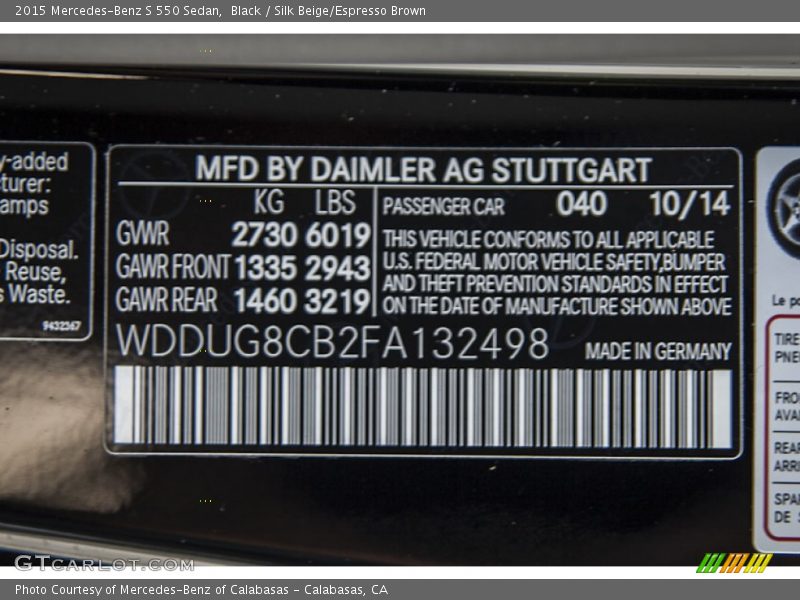 Black / Silk Beige/Espresso Brown 2015 Mercedes-Benz S 550 Sedan