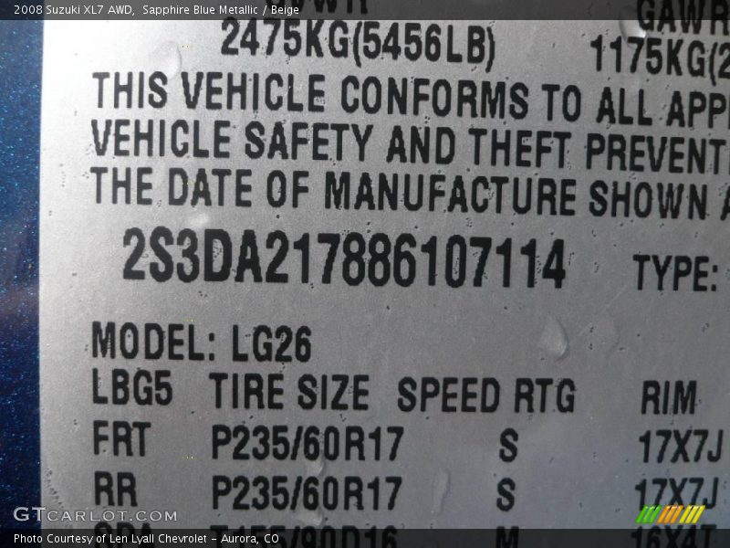 Sapphire Blue Metallic / Beige 2008 Suzuki XL7 AWD