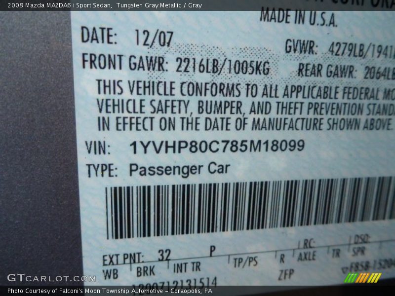 Tungsten Gray Metallic / Gray 2008 Mazda MAZDA6 i Sport Sedan