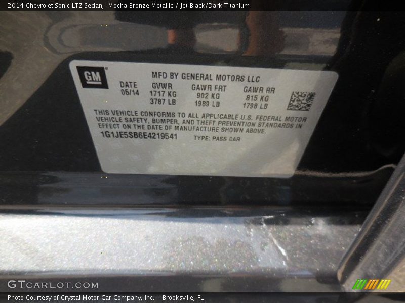 Mocha Bronze Metallic / Jet Black/Dark Titanium 2014 Chevrolet Sonic LTZ Sedan