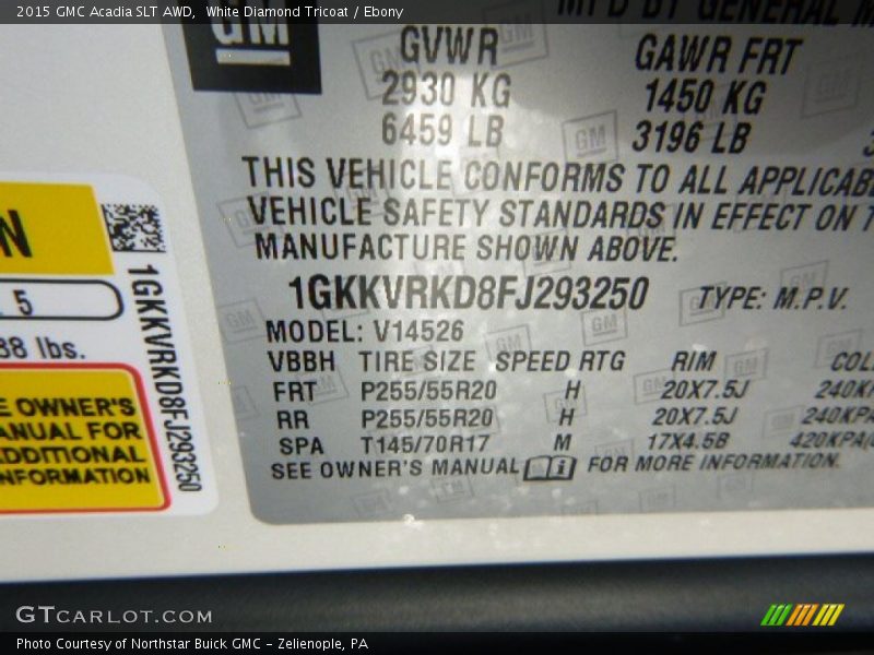 White Diamond Tricoat / Ebony 2015 GMC Acadia SLT AWD