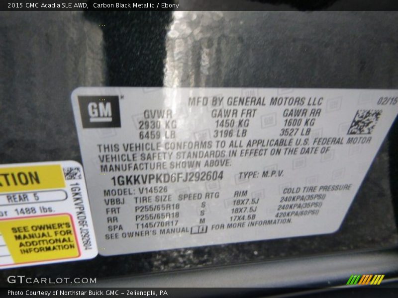 Carbon Black Metallic / Ebony 2015 GMC Acadia SLE AWD