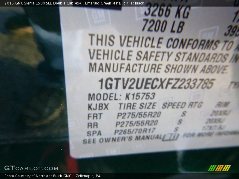 Emerald Green Metallic / Jet Black 2015 GMC Sierra 1500 SLE Double Cab 4x4