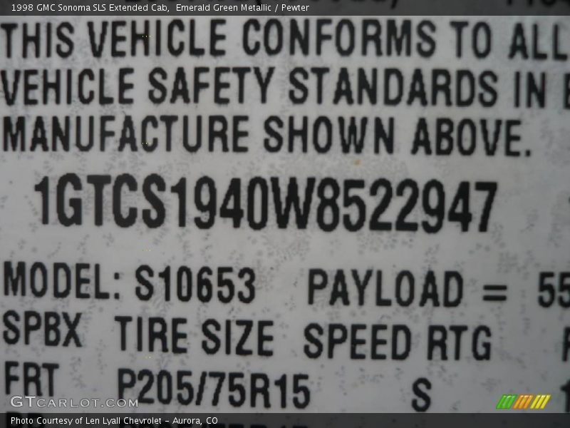 Emerald Green Metallic / Pewter 1998 GMC Sonoma SLS Extended Cab