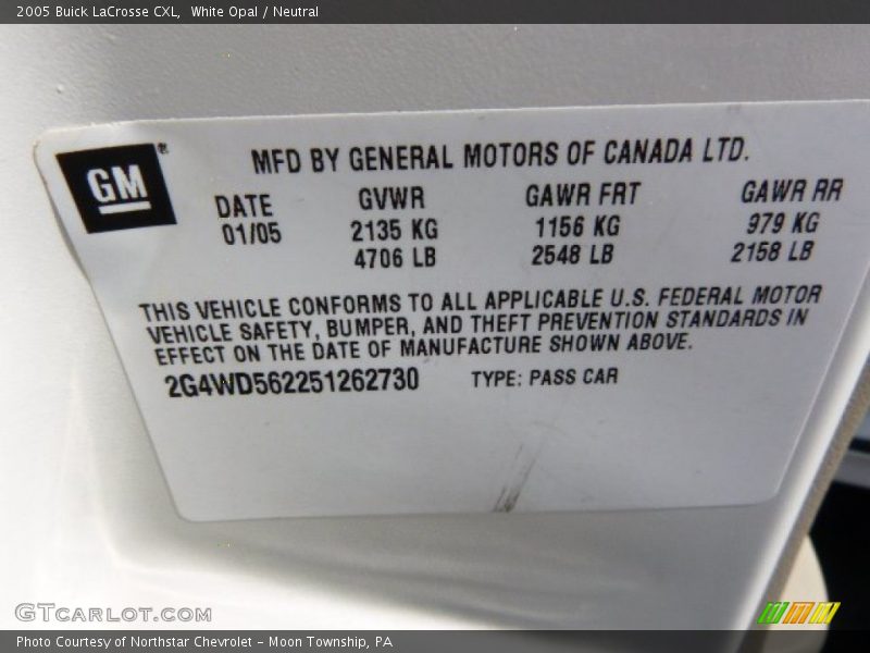 White Opal / Neutral 2005 Buick LaCrosse CXL