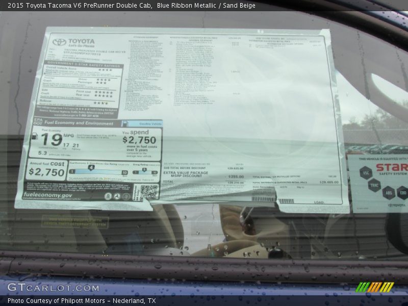 Blue Ribbon Metallic / Sand Beige 2015 Toyota Tacoma V6 PreRunner Double Cab