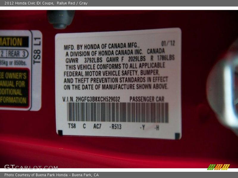 Rallye Red / Gray 2012 Honda Civic EX Coupe