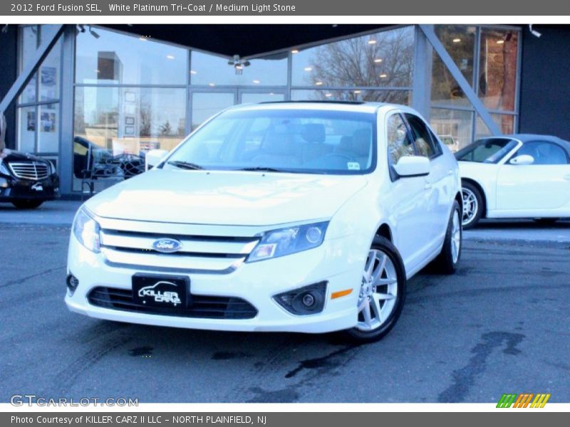 White Platinum Tri-Coat / Medium Light Stone 2012 Ford Fusion SEL