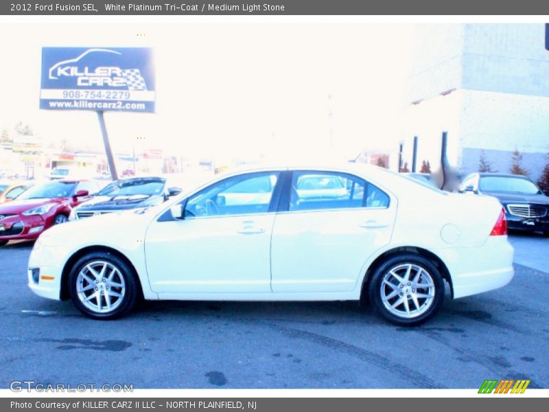 White Platinum Tri-Coat / Medium Light Stone 2012 Ford Fusion SEL