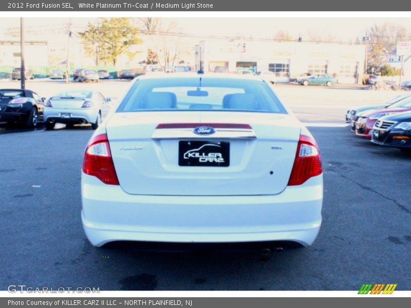 White Platinum Tri-Coat / Medium Light Stone 2012 Ford Fusion SEL