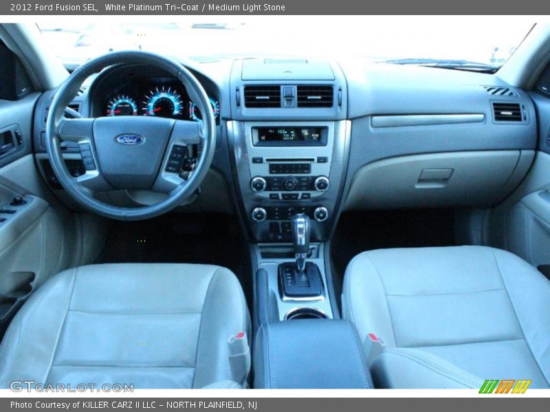 White Platinum Tri-Coat / Medium Light Stone 2012 Ford Fusion SEL