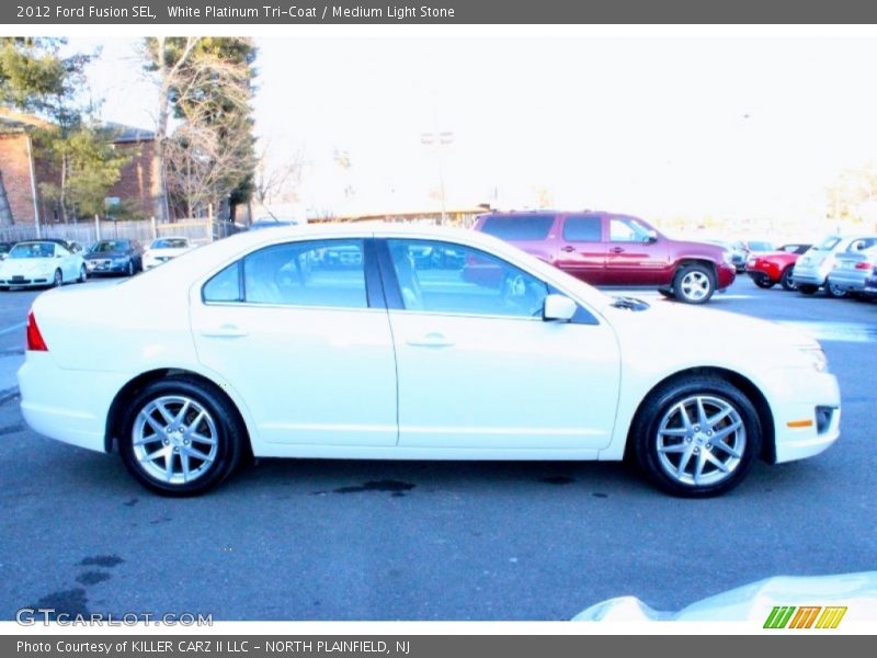 White Platinum Tri-Coat / Medium Light Stone 2012 Ford Fusion SEL