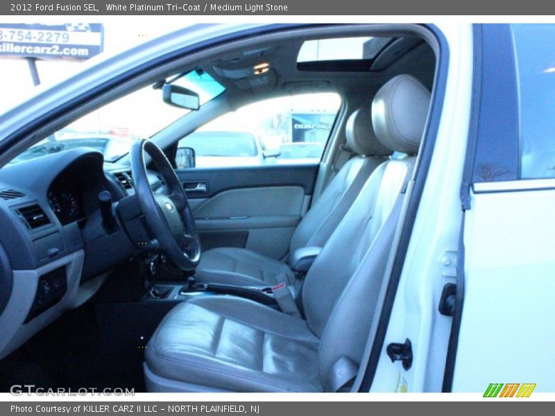 White Platinum Tri-Coat / Medium Light Stone 2012 Ford Fusion SEL