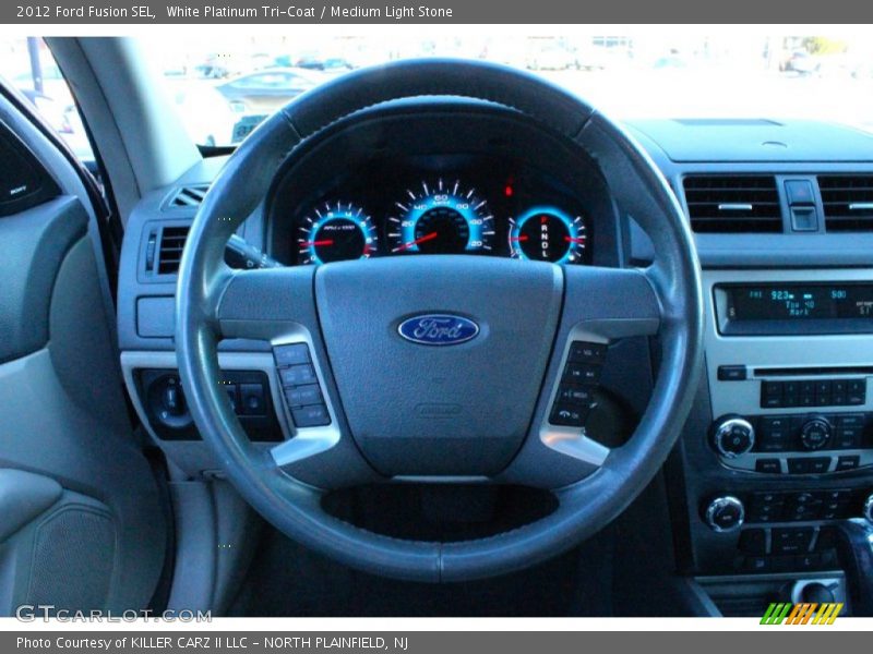 White Platinum Tri-Coat / Medium Light Stone 2012 Ford Fusion SEL