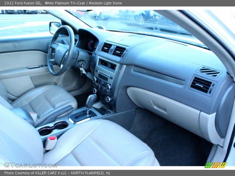 White Platinum Tri-Coat / Medium Light Stone 2012 Ford Fusion SEL
